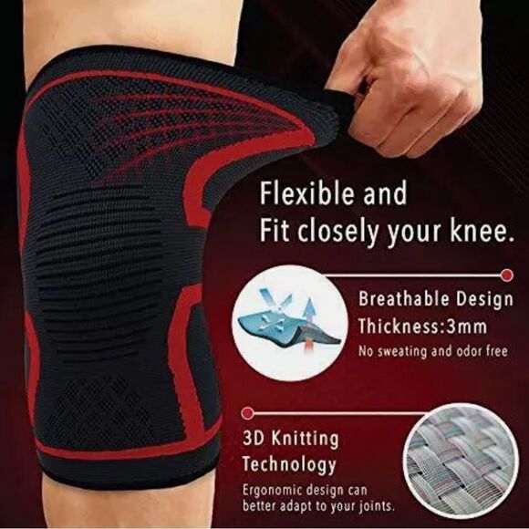 Vitavrio Knee Compression Sleeve Non Slip Breathable Black/Blue Pair Medium - Picture 2 of 5